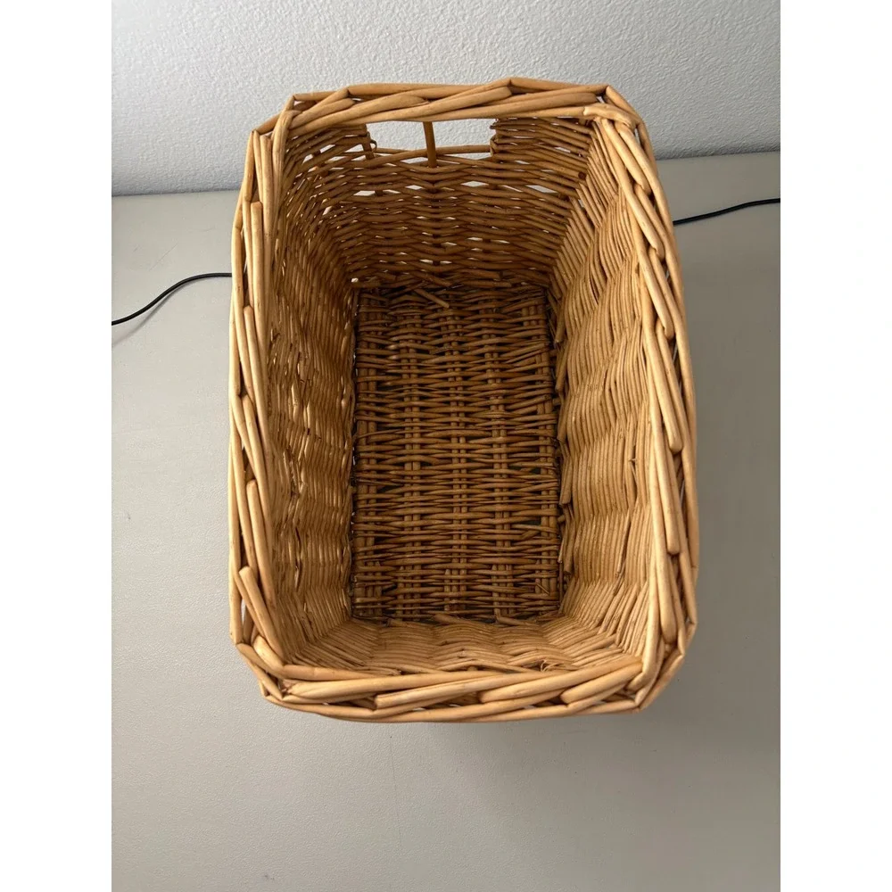 Natural Woven Wicker Storage Basket Rectangular Willow Bin with Handles Brown